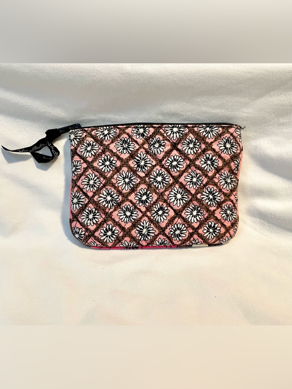 RARE Vera Bradley Mocha Rouge Zippered Cosmetic Bag - Quilted Cotton - 5“ X 7”